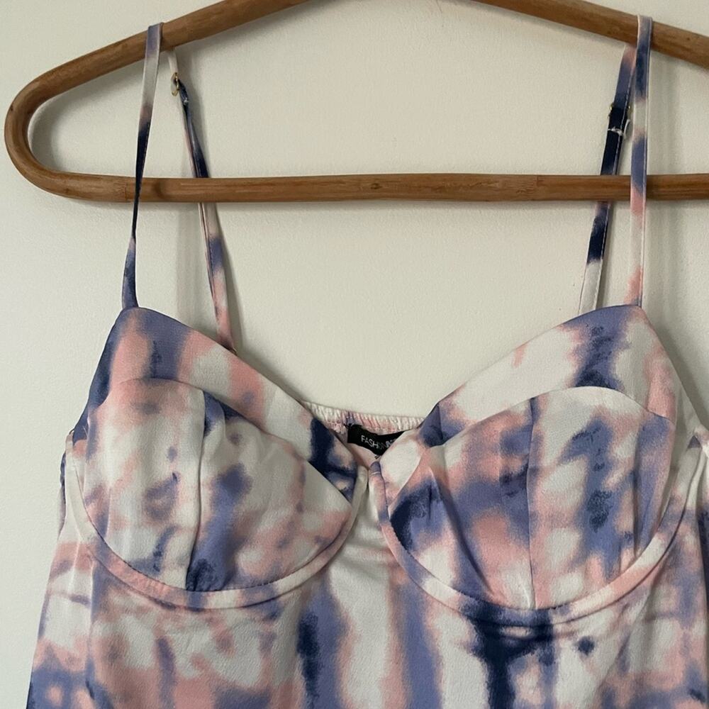 Fashion Nova Clear Skies Tie Dye Asymmetrical Bustier Midi Dress XL NWT $135 - Picture 7 of 8